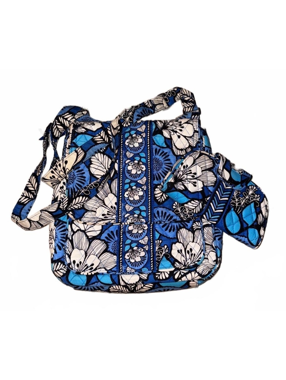 Vera Bradley Blue Bayou Crossbody Messenger Bag & Matching Kisslock Wallet Set